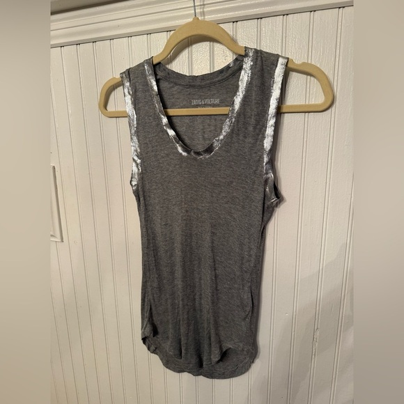Zadig & Voltaire “Foils” Tam Foil Grey and Silver Tank Top - Picture 1 of 5